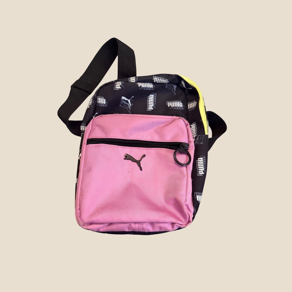 Puma Crossbody Bag Unisex Logo Spellout Print Utility Streetwear Pink Black OS